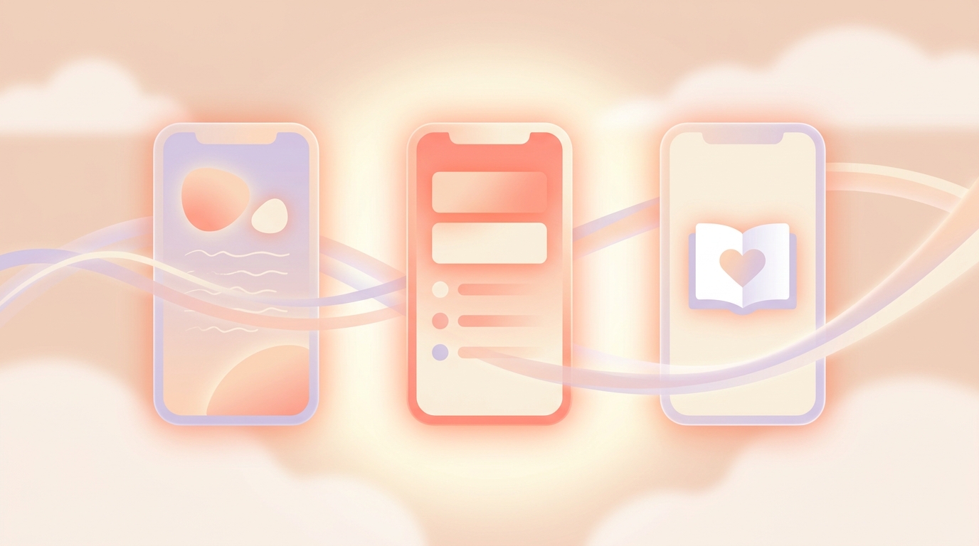A side-by-side comparison of Apple Journal, Apple Notes, and ViviDiary interfaces on smartphones
