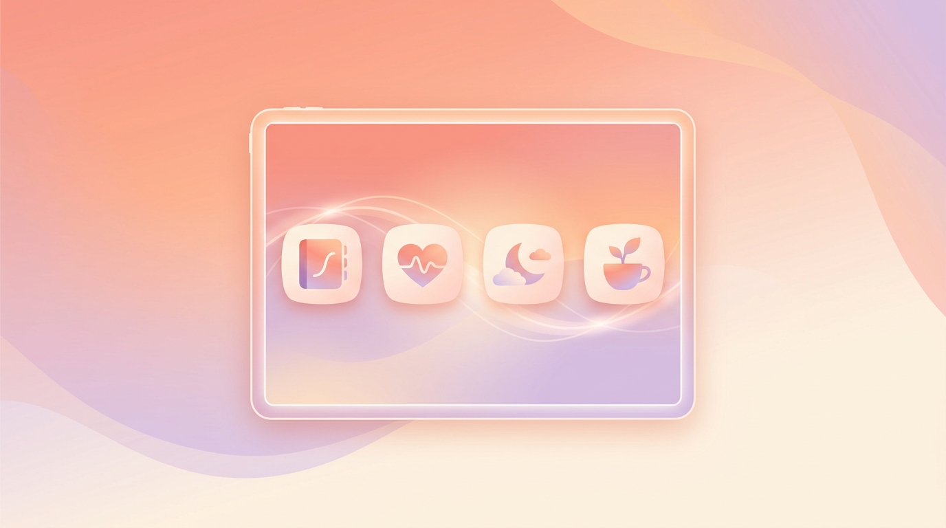 A digital tablet displaying various journaling and mood tracking apps side by side