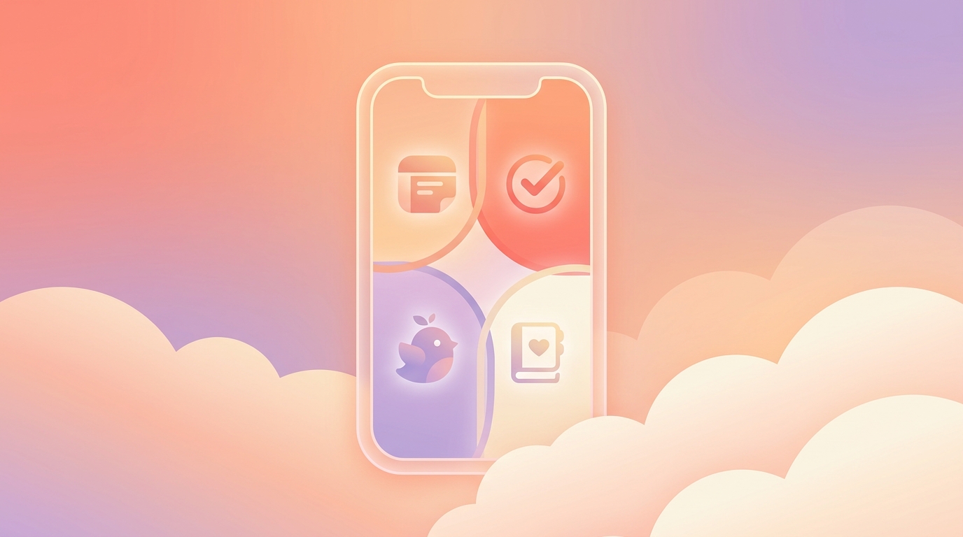 A split screen showing Notion, Todoist, Finch, and ViviDiary on a smartphone, representing the best back to college daily planner apps 2026.
