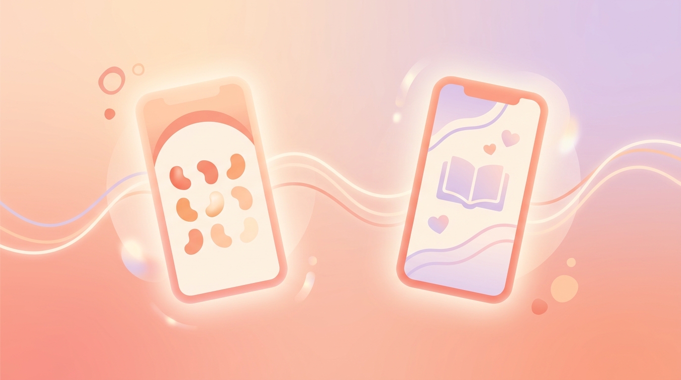 Side-by-side comparison of Harukong DailyBean and ViviDiary mood tracker interfaces on smartphones