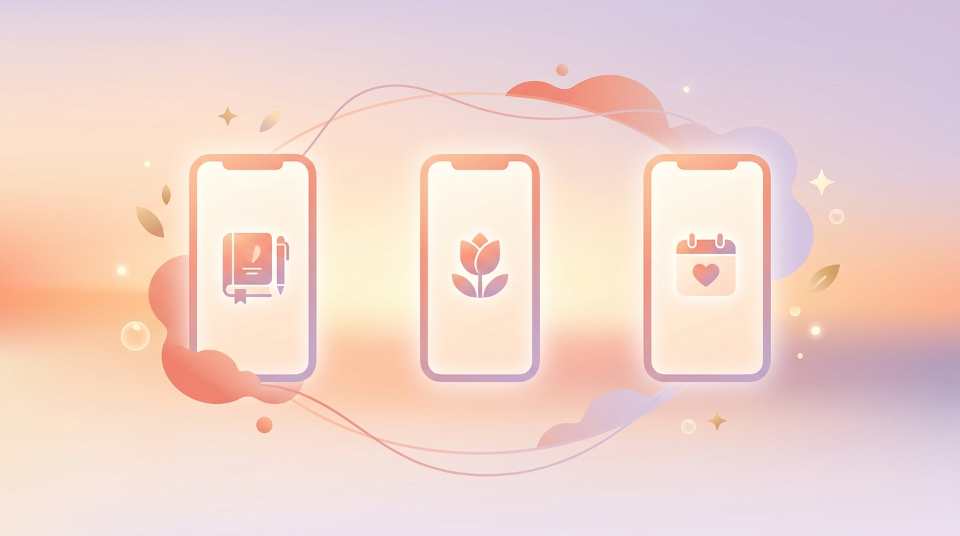 A side-by-side comparison graphic of Life Note, Rosebud, and ViviDiary journaling apps displayed on smartphone screens