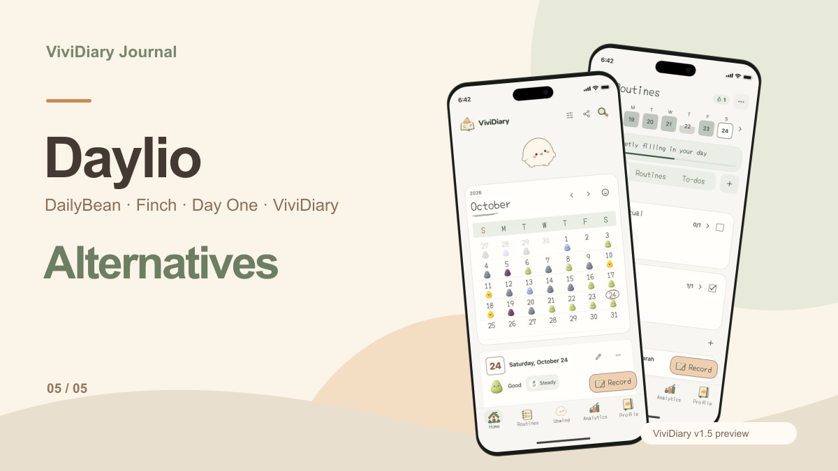 Comparison cover; the phones show the ViviDiary v1.5 preview.