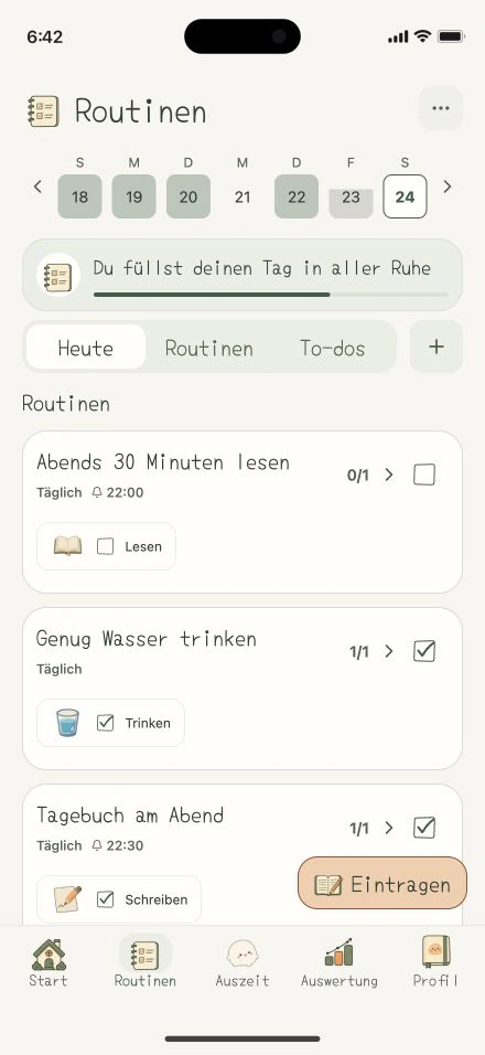 Routinen und Aufgaben in der ViviDiary-v1.5-Vorschau