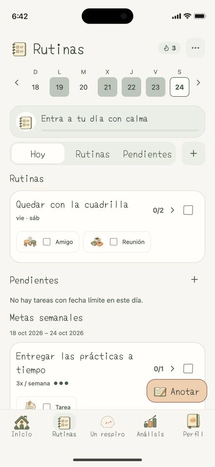 Rutinas y tareas en la vista previa de ViviDiary v1.5