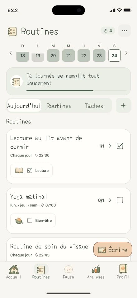 Routines et tâches dans l’aperçu de ViviDiary v1.5