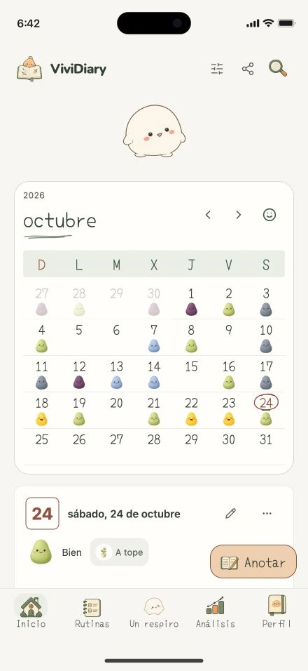 Calendario de ánimo en la vista previa de ViviDiary v1.5