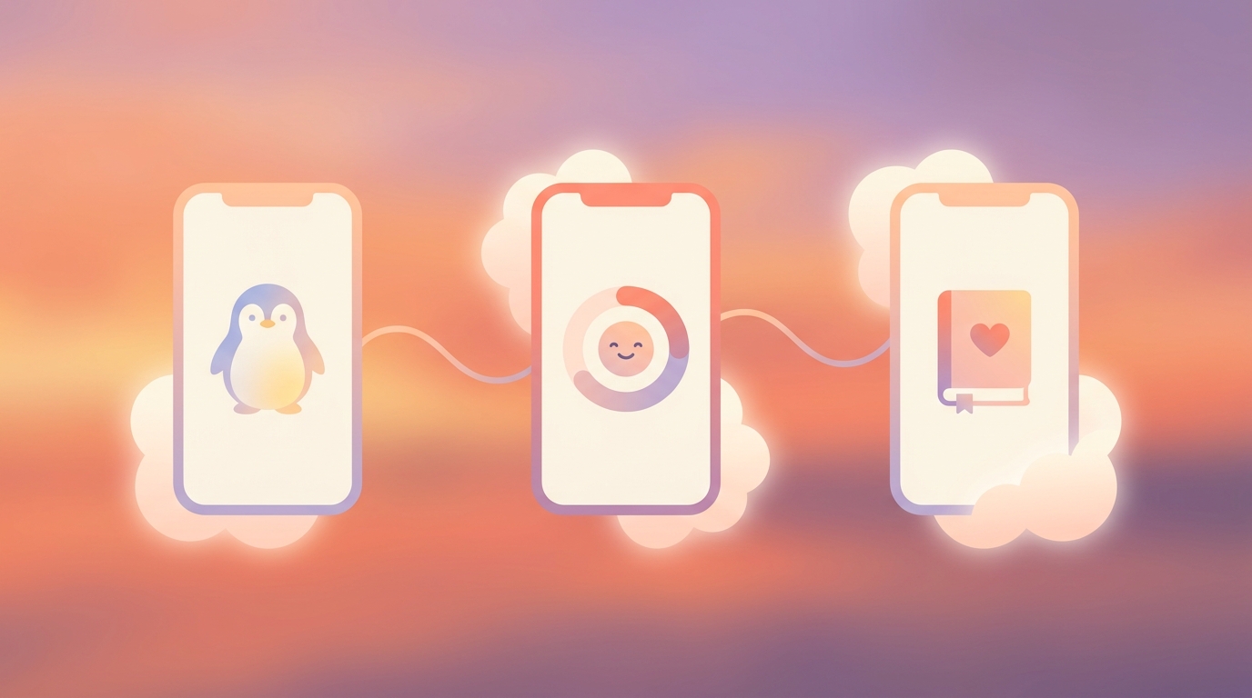 A side-by-side comparison of Wysa, Daylio, and ViviDiary interfaces on smartphones, highlighting the best youper app shutting down best alternatives for 2026.