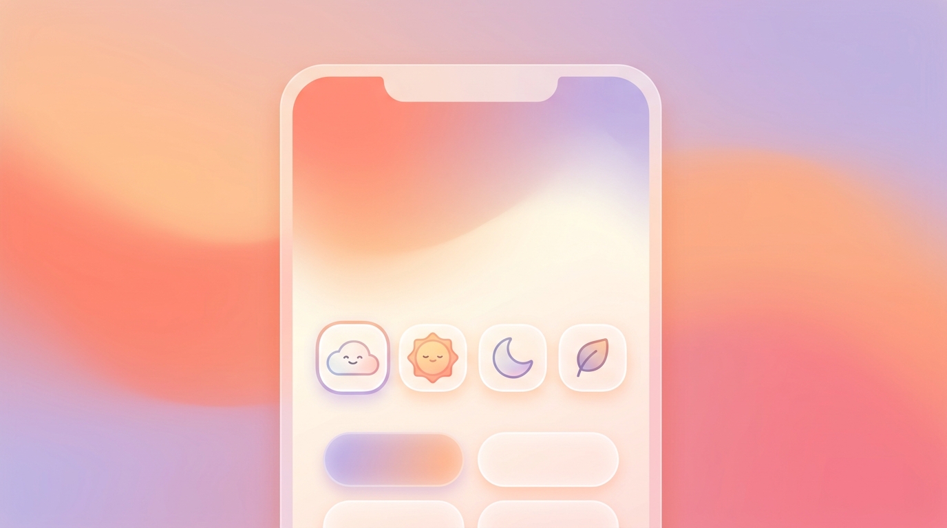 A minimalist mood tracker interface showing simple emoji logging without any gamified points or streaks