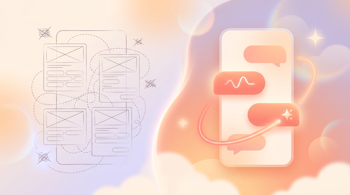 A side-by-side comparison of a rejected complex 7-step CBT form and Vividiary's streamlined conversational AI chat interface.