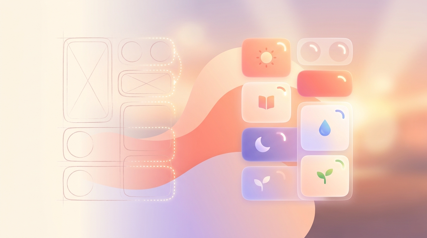 A clean, modular UI showing ViviDiary's habit stacking and auto-counting emoji routines