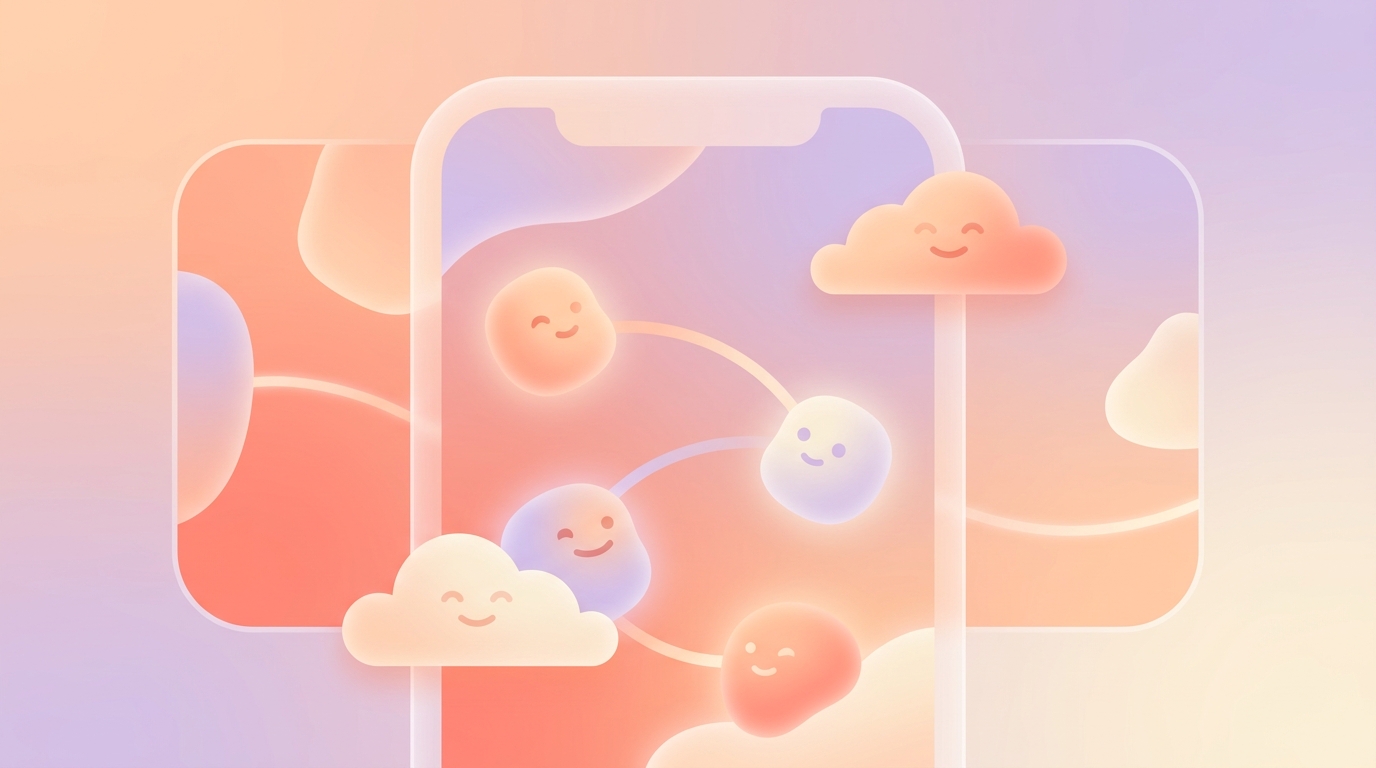 A calming, minimalist smartphone interface showing ViviDiary's low demand mood tracking emojis