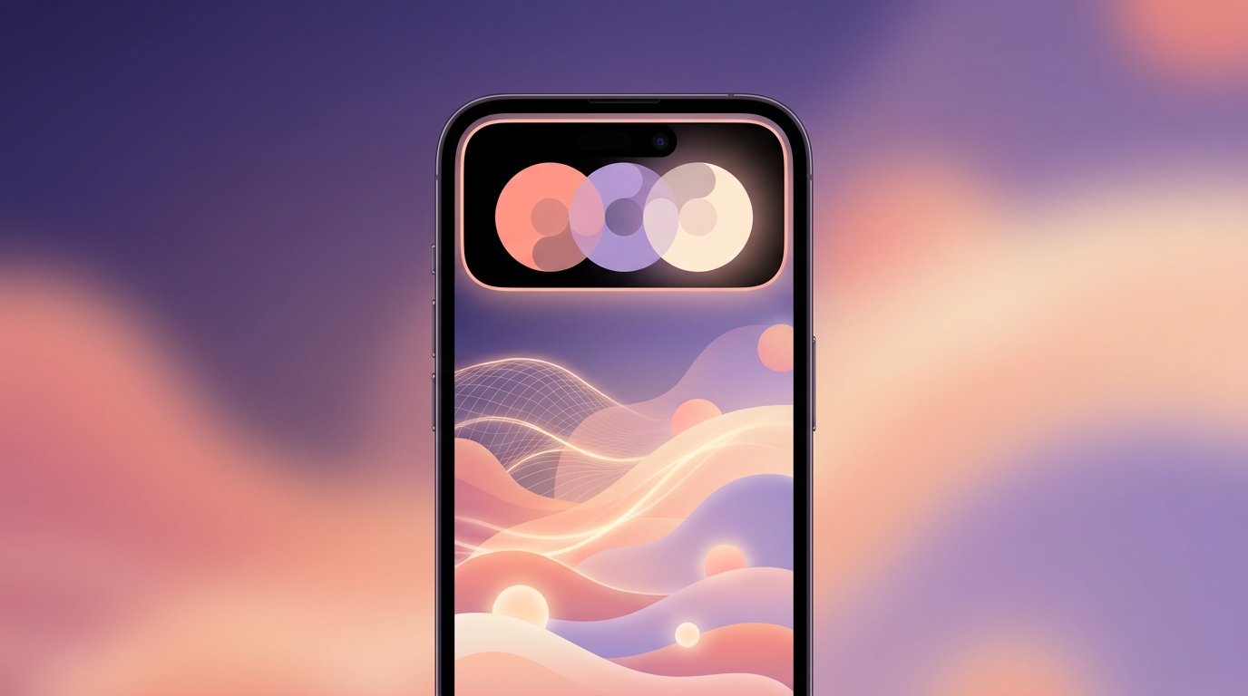 A smartphone displaying a silent, tap-based mood logging interface in the Dynamic Island against a dark background