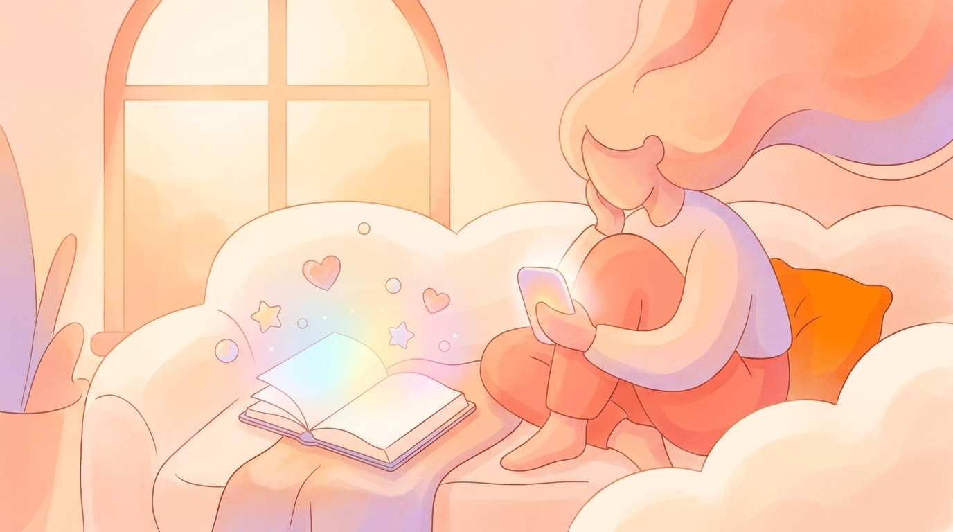 A person looking thoughtfully at their smartphone while sitting on a cozy couch, representing the concept of algorithm isolation and digital mental health.