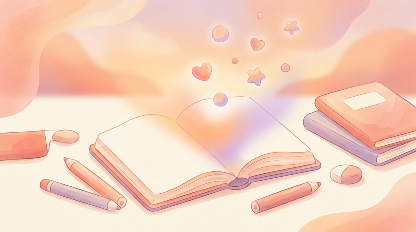 A student writing in a notebook surrounded by school supplies, using back to school anxiety journal prompts to manage stress.