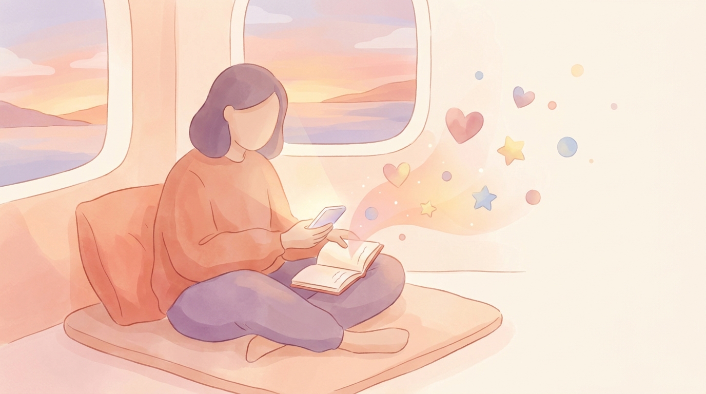 A person using a smartphone to log their mood for nervous system regulation journaling, sitting comfortably in a calm environment.