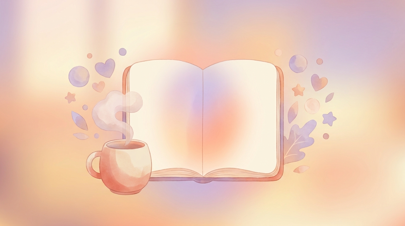 A notebook with mental subtraction journaling prompts written next to a cup of coffee