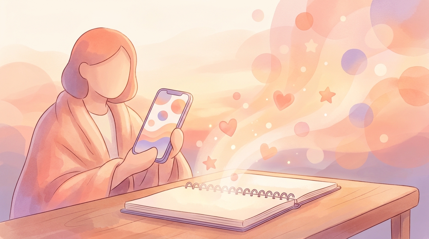 A person holding a smartphone showing a mood tracking app, illustrating the undiagnosis trend and symptom tracking vs labels