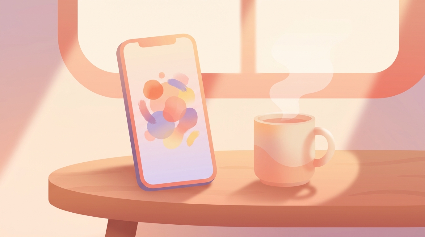 A smartphone displaying the new iOS 27 Apple Journal Insights tab next to a cup of coffee